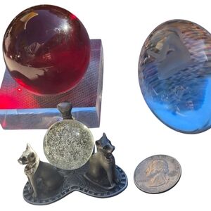 Decorative Glass Sphere Set with Cat Figurine